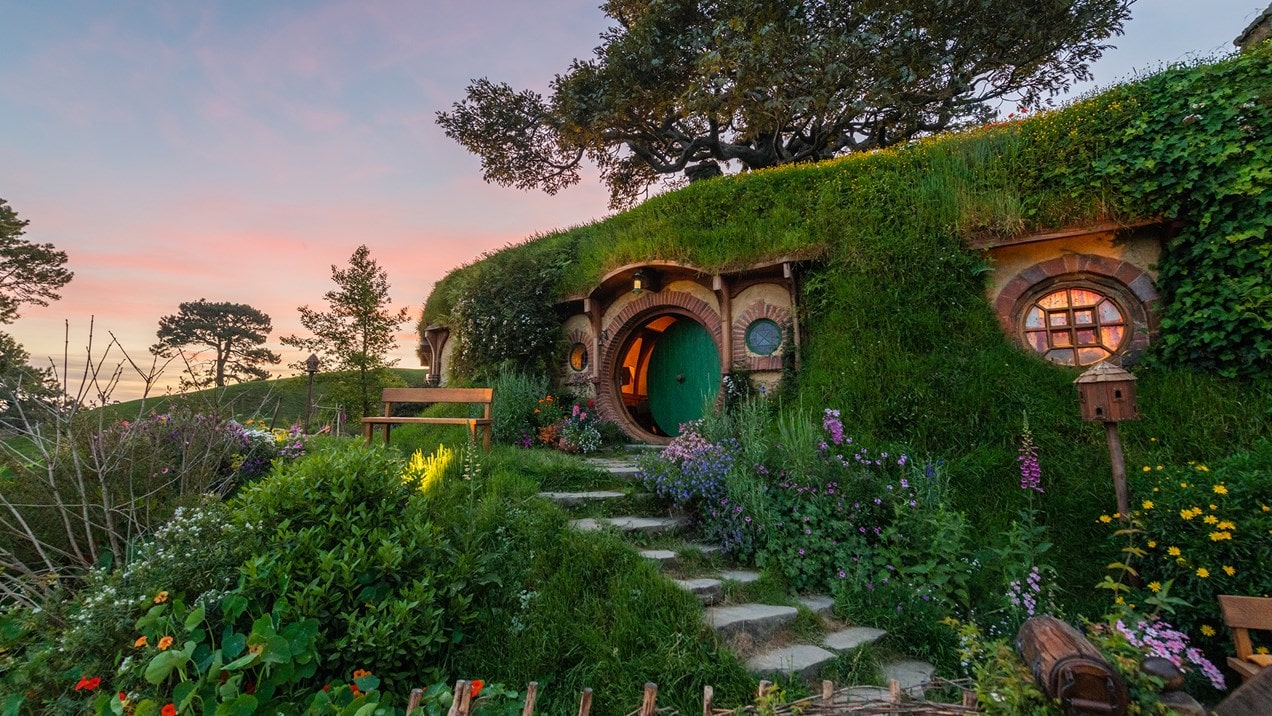 The famous Hobbiton set that featured in the Lord Of The Rings and the Hobbit movie series.