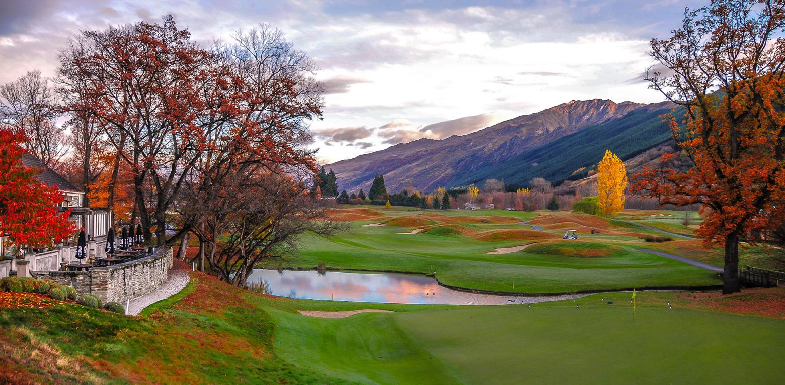 A man putts on a golf green at the Arrowtown Golf Course in Queenstown.