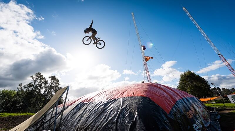 People enjoying the Freestyle Airbag at Veloity Valley in Rotorua.