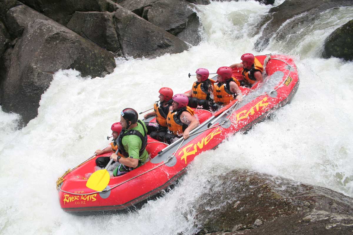 Group white water rafting at Velocity Valley in Rotorua.