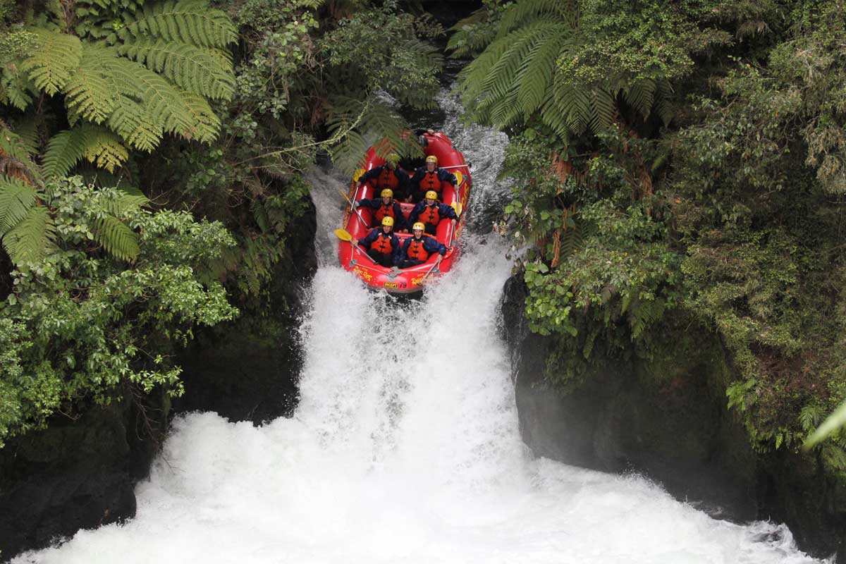 Group white water rafting at Velocity Valley in Rotorua.