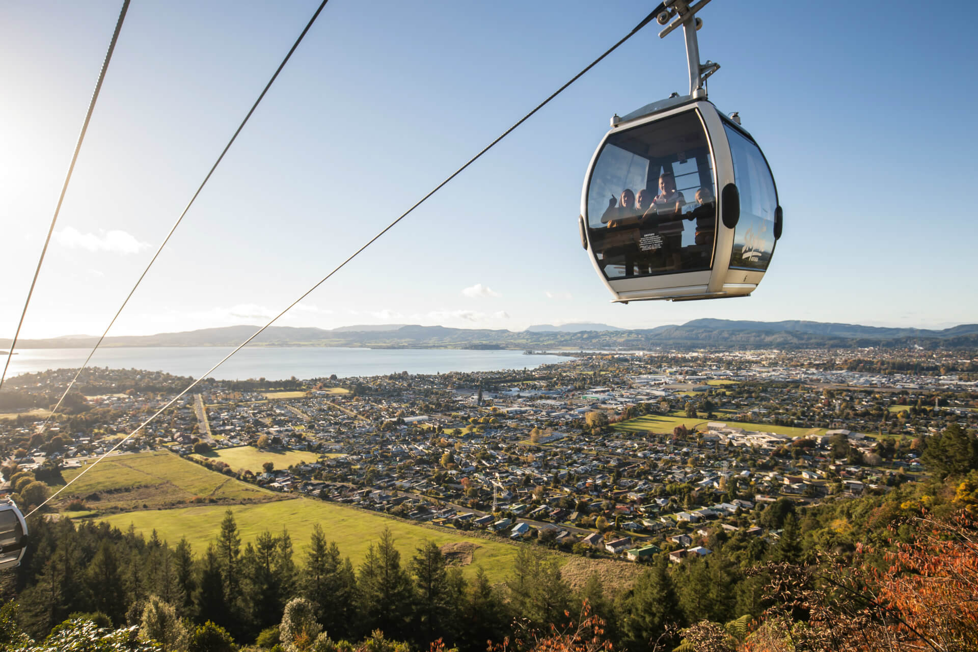 A Skyline Rotorua Gondola Cabin Makes Its Way To The Top