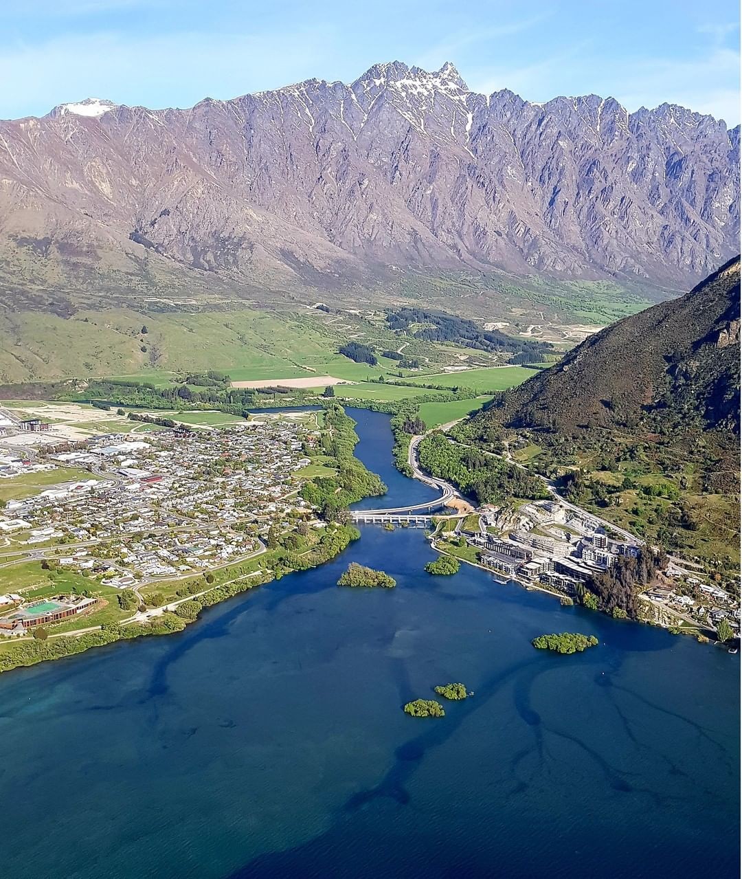 The Kawarau Bridge in Queenstown as shot from a plane about to land.