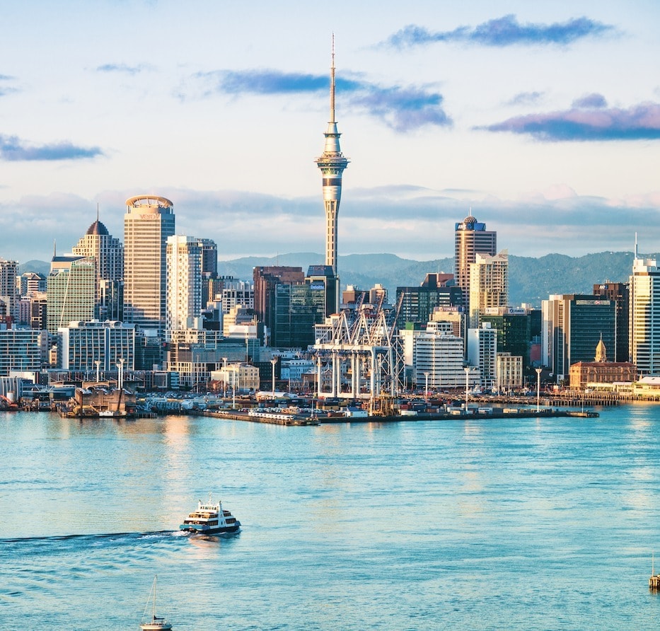 The Auckland city scape as seen from the harbour bridge.