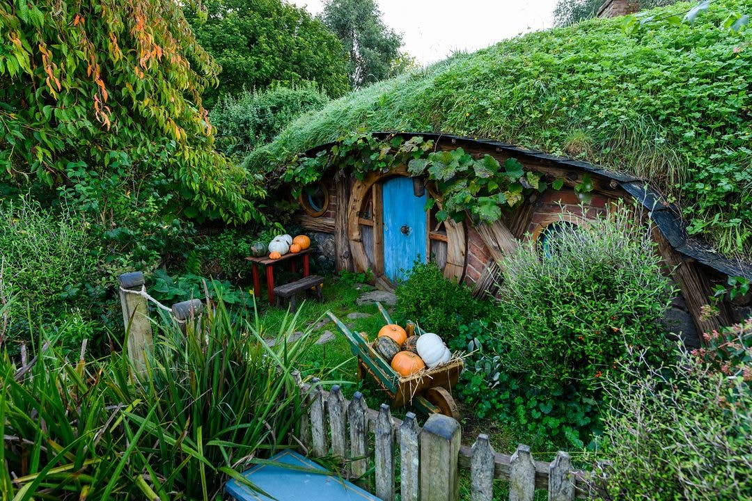 The famous blue door of the hobbits house located at Hobbiton in Matamata.