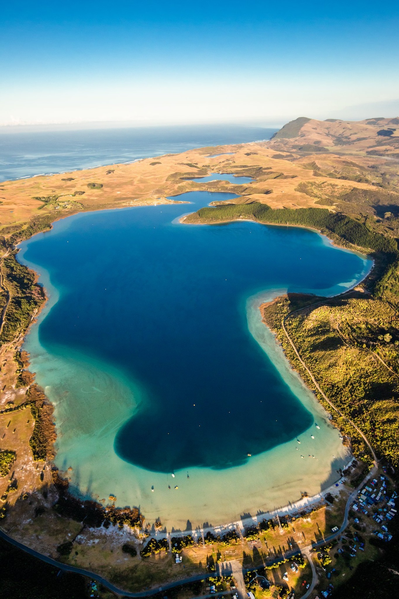An aerial view of the Kai Iwi lakes in Northland.