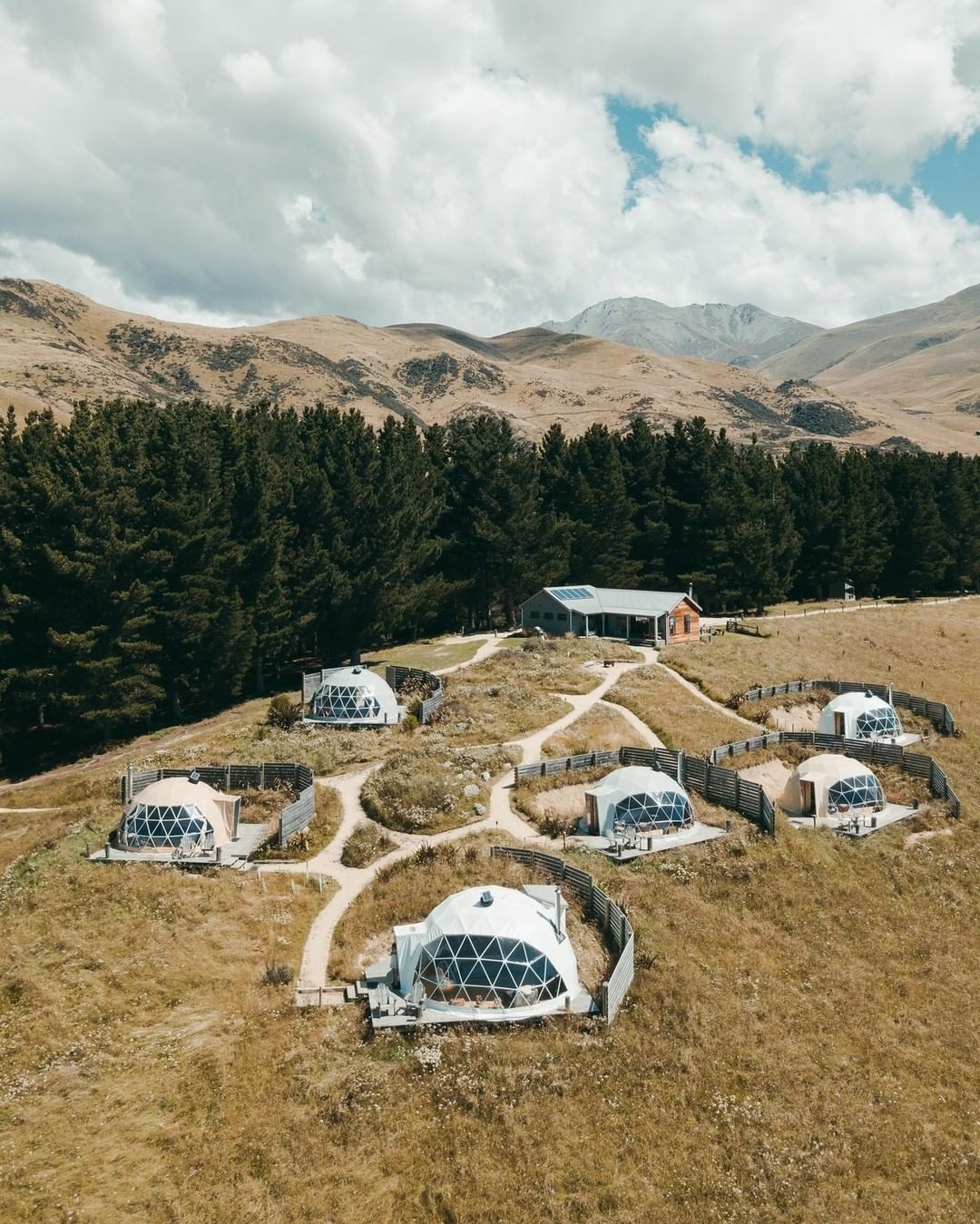 An aerial view of the valley views glamping domes.