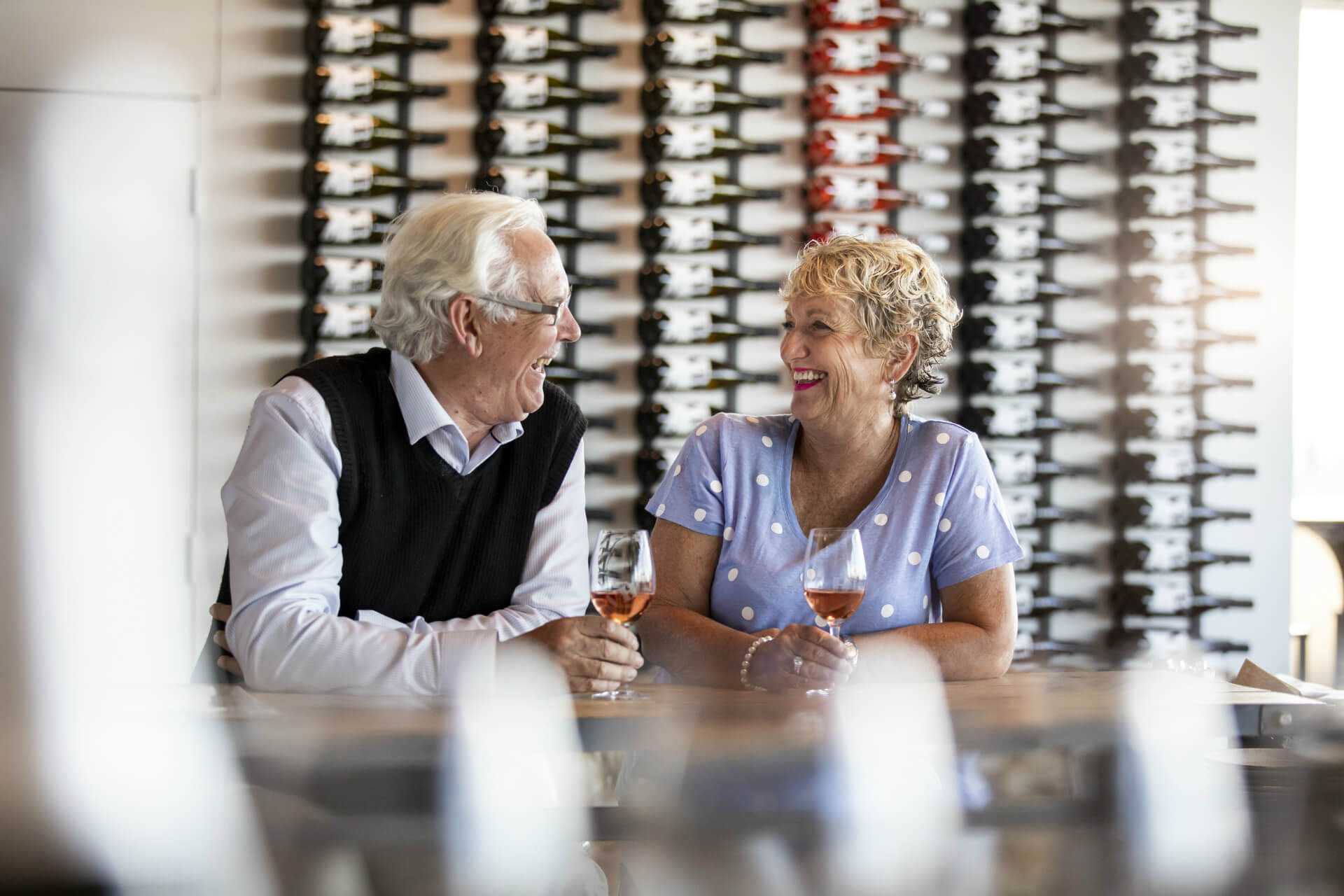 Older Couple Enjoying A Wine Tasting Session At The Volcanic Hills Winery, Skyline Rotorua.