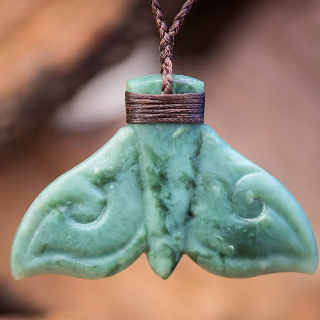 A stunning whale tail carving made of pounamu from the Mountain Jade store in Rotorua.