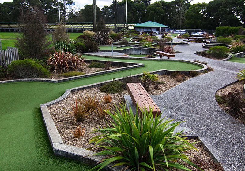 An overview of the mini golf holes offered at the Pro Drive Rotorua course.
