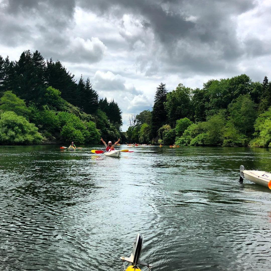 A group of kids enjoy a kayak tour organised by The Boatshed Kayaks near Rotorua.