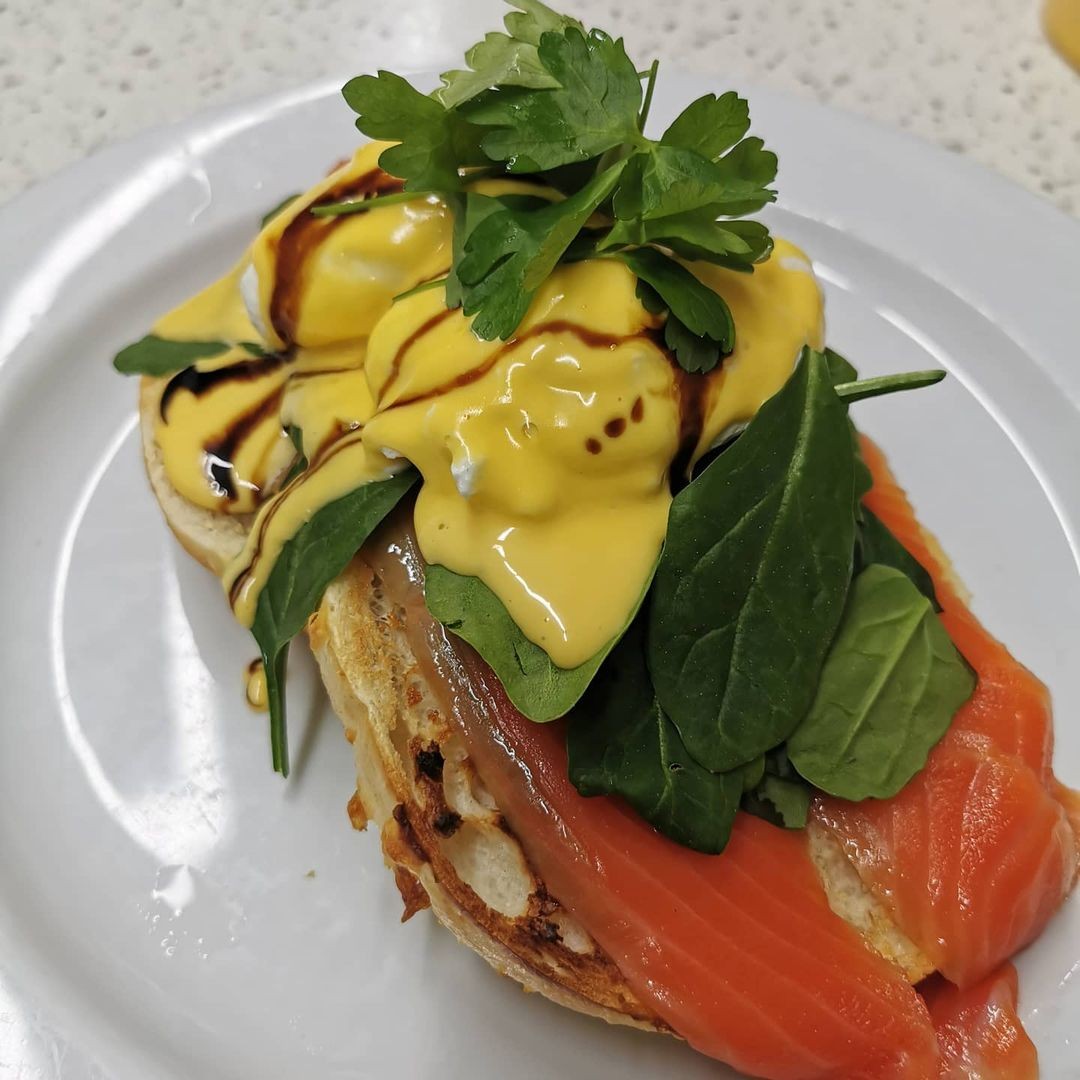 An delicious eggs benedict with salmon at the Zippy Central Cafe in Rotorua.