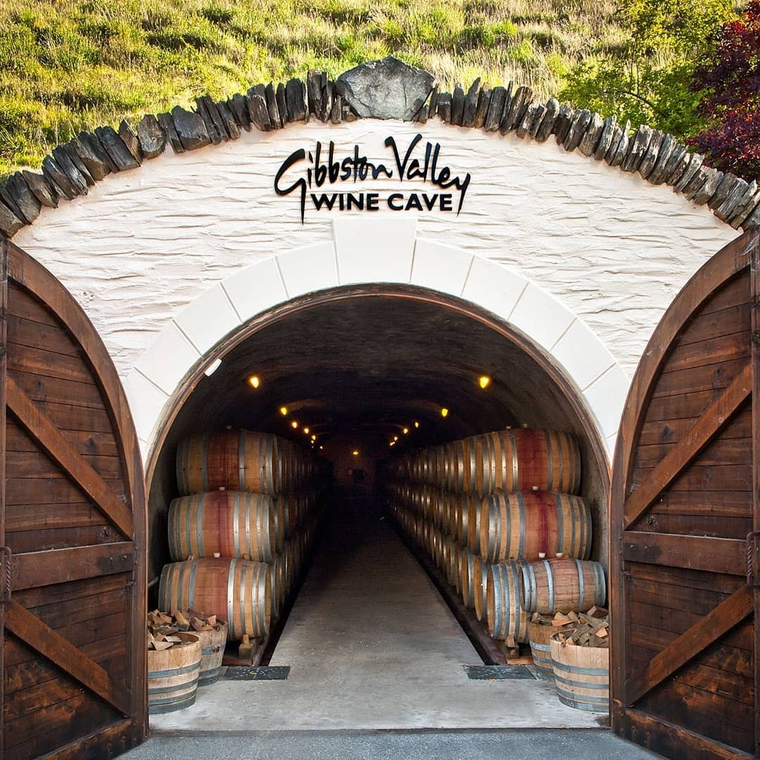 Both doors opened looking into the famous Gibbston Valley Winery wine cave.