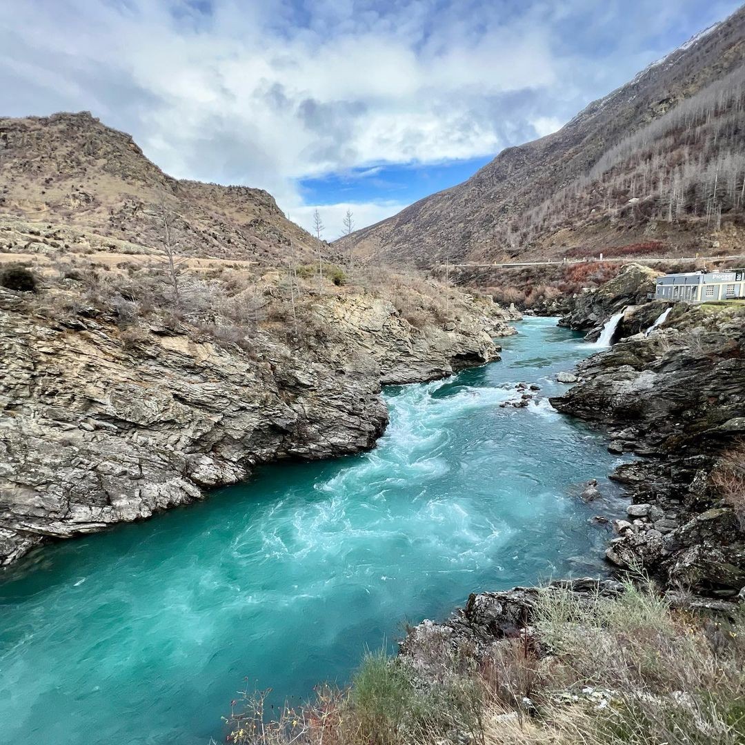 The Roaring Meg hydro electric dam pours into the Kawarau River.