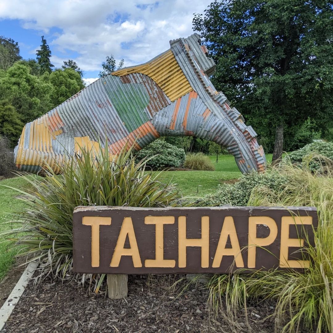 The giant corrugated iron gumboot sculpture in Taihape, New Zealand.