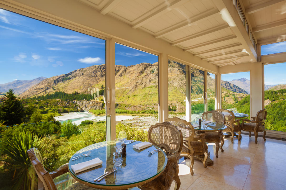 The view of the Shotover River from the Nugget Point Hotel restaurant and bar.