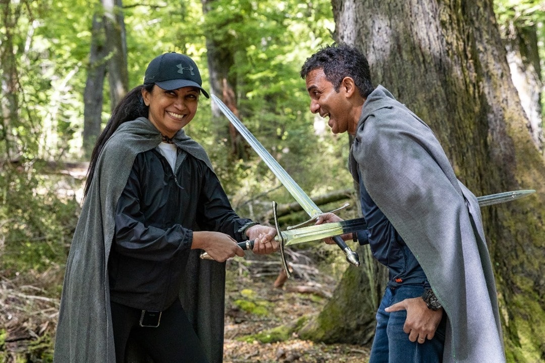 A woman impales her partner with a fake sword on a Lord Of The Rings Tour in Queenstown.