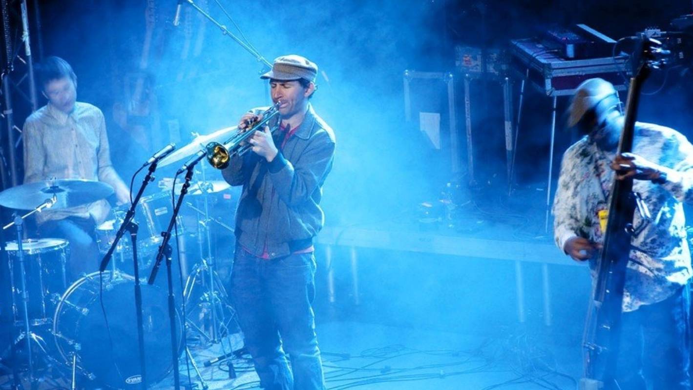 Man plays the trumpet at the Arrowtown Jazz Festival in Queenstown.