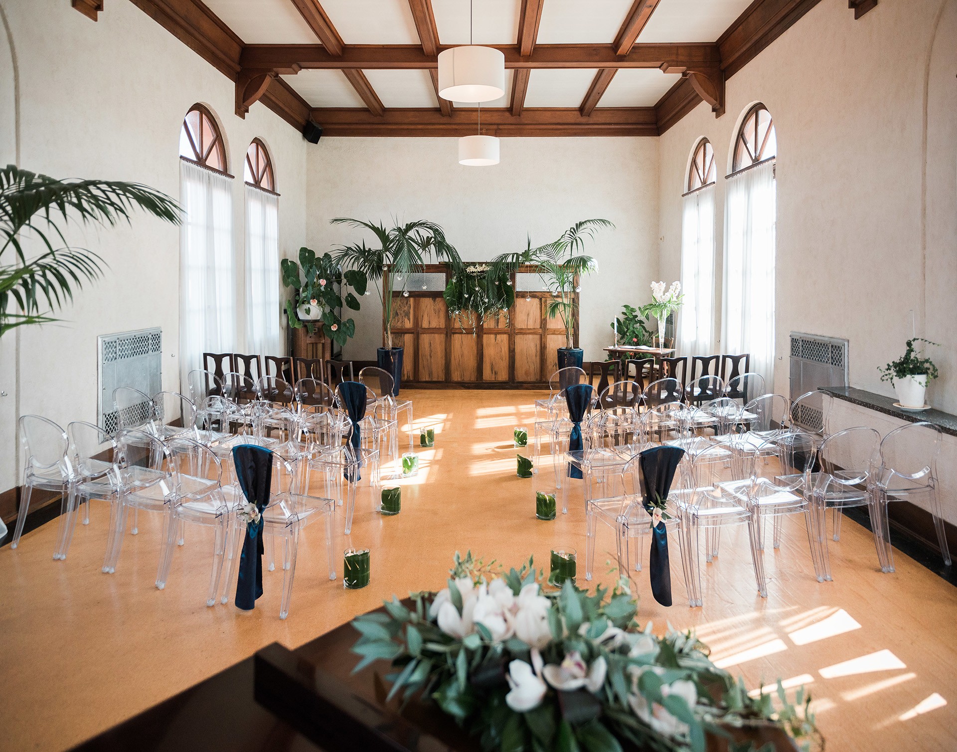 An intimate wedding setup in the Social Room at the Blue Baths in Rotorua.