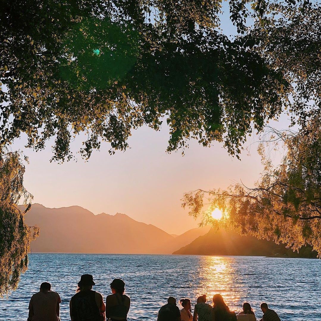 A beautiful beach sunset in Queenstown New Zealand.
