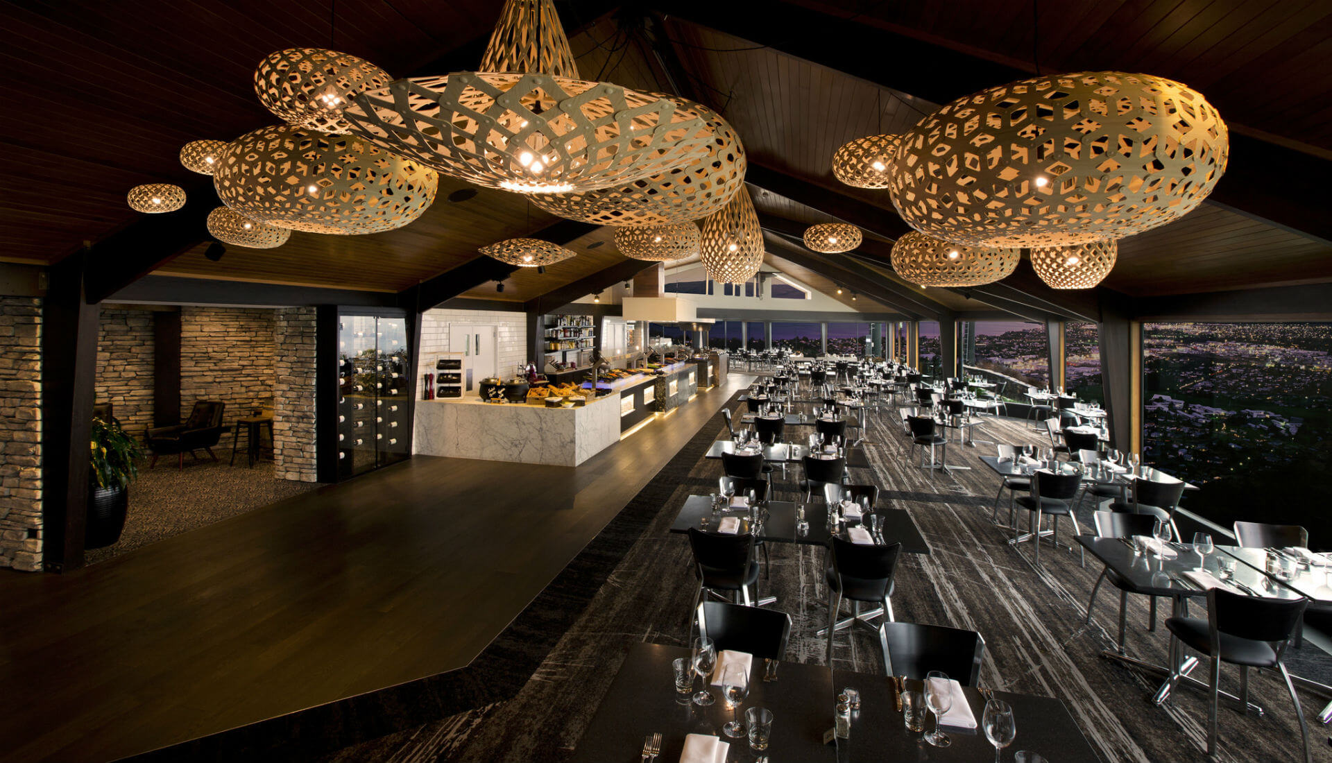 Evening Dinner at Stratosfare Restaurant overlooking Rotorua.