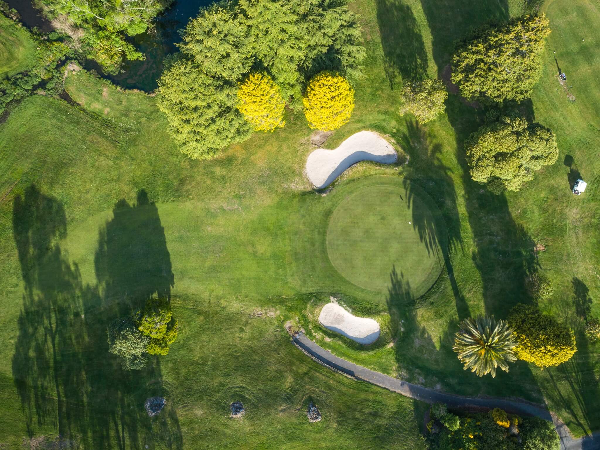 An aerial shot of a green at the Springfield Golf Club in Rotorua.