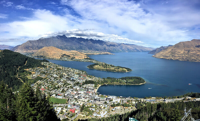 View overlooking Queenstown, Lake Wakatipu, and the Remarkables from the top of Bob's Peak.