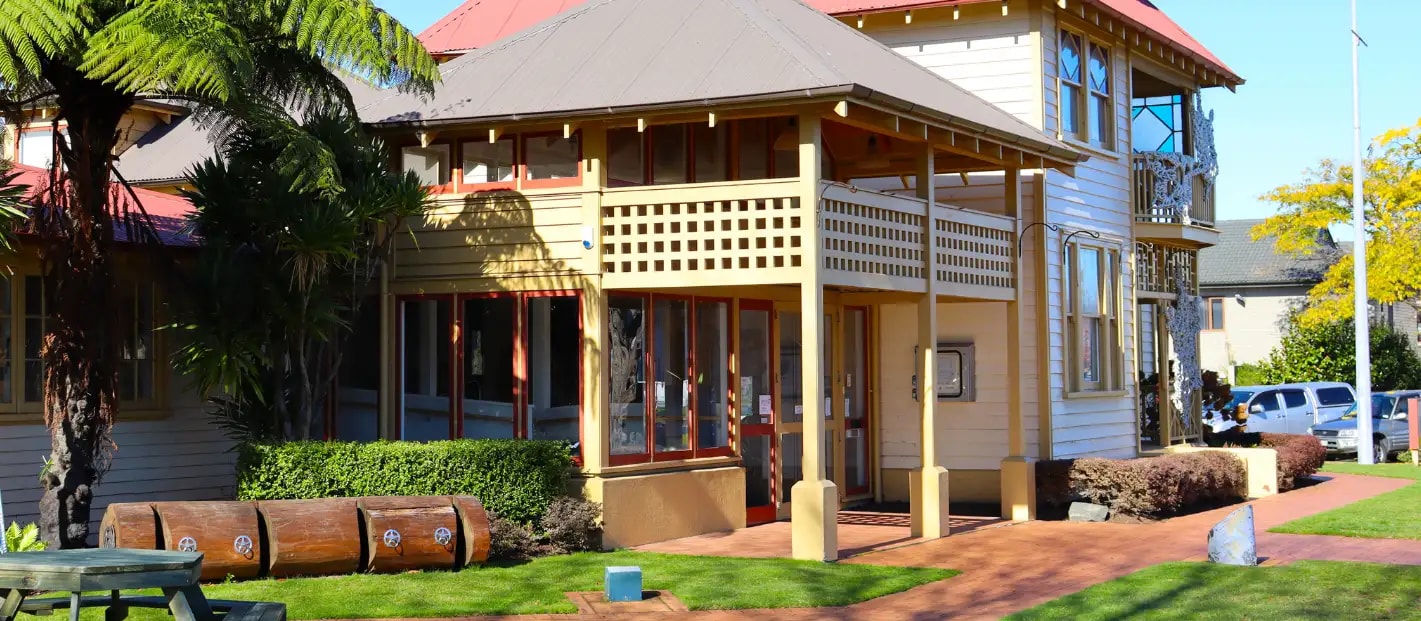 Exterior of the Rotorua Arts Village building.