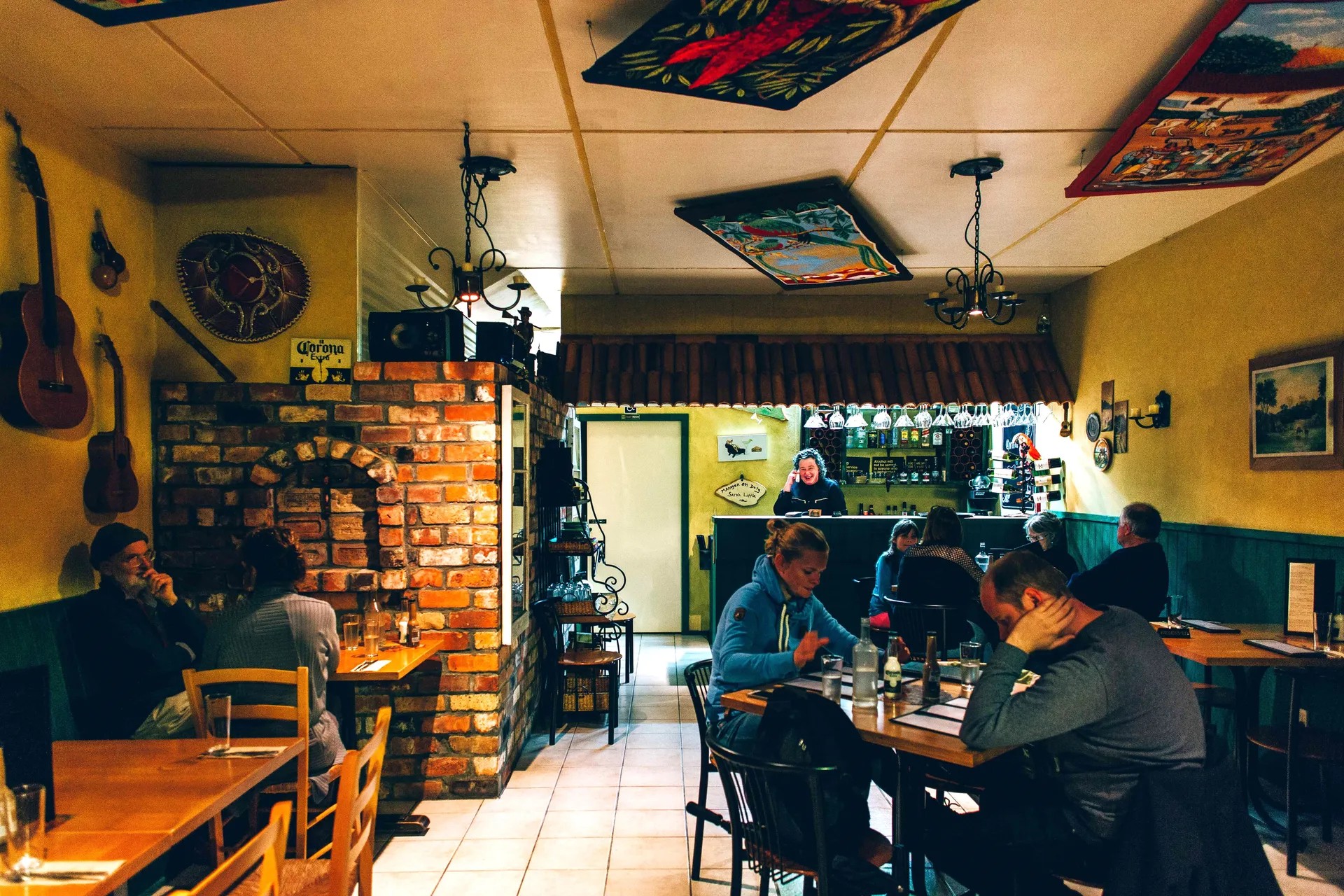 Small restaurant with Latin American decor.