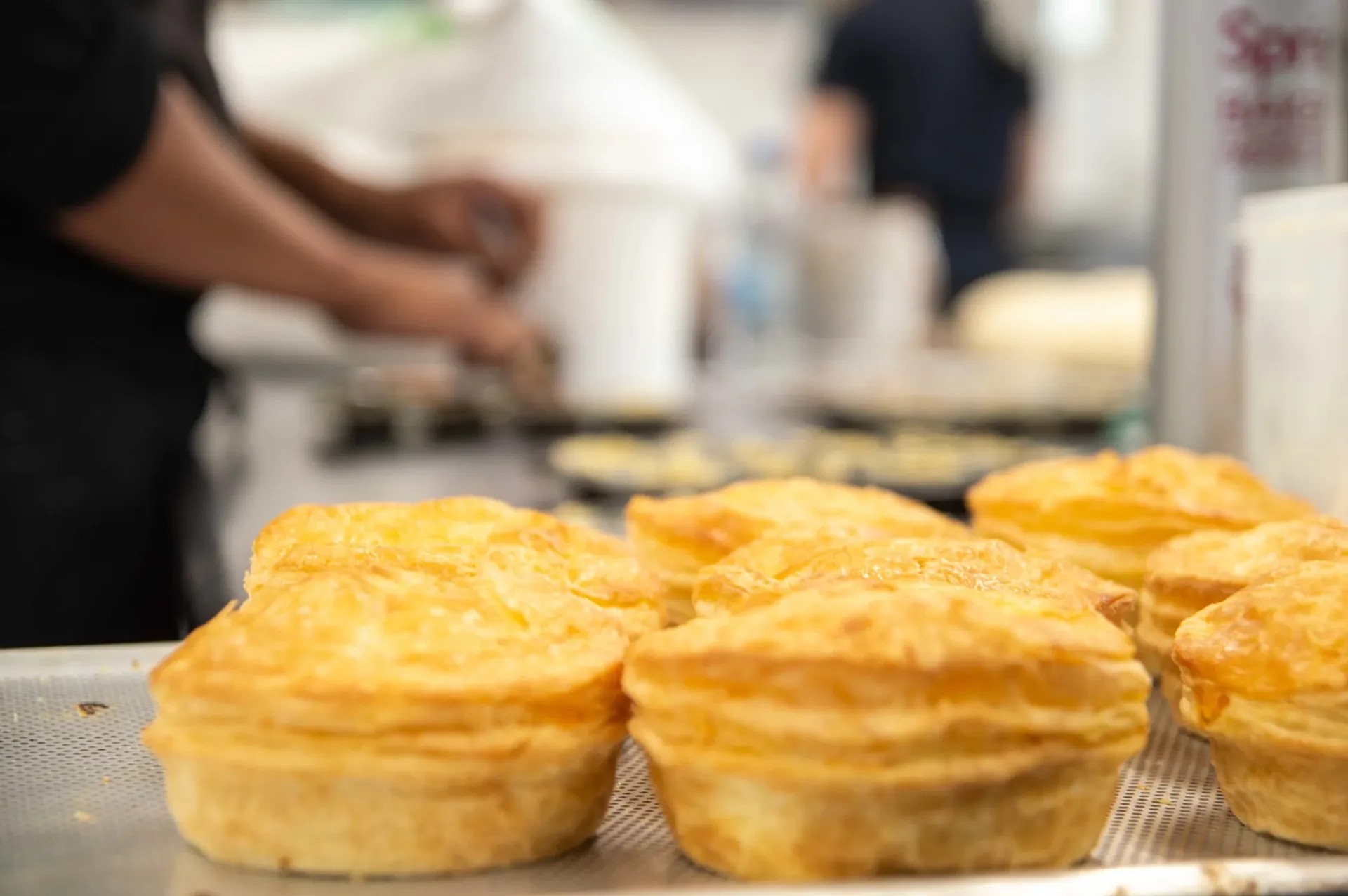 Meat pies out of the oven.